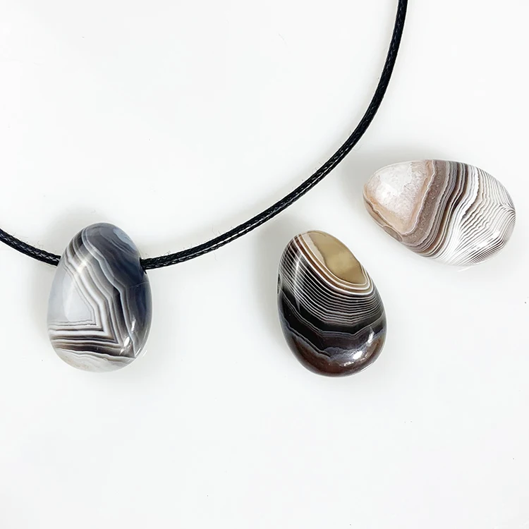 Natural Botswana Banded Agate Teardrop Pendant 30mm 3mm Hole for Leather Cord, Unisex Healing Crystal Necklace, in Stock